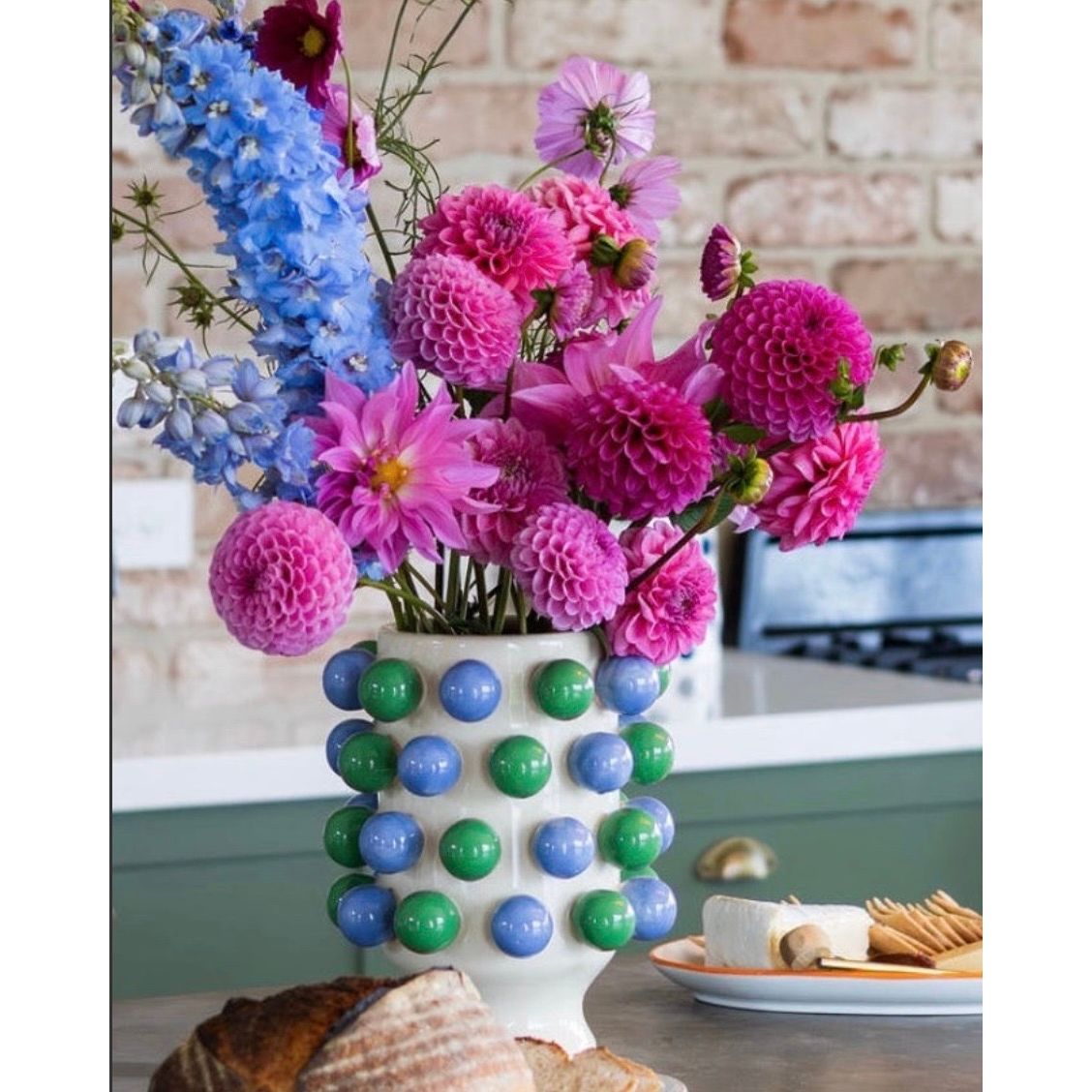Bubble Ceramic Vase | Green & Blue