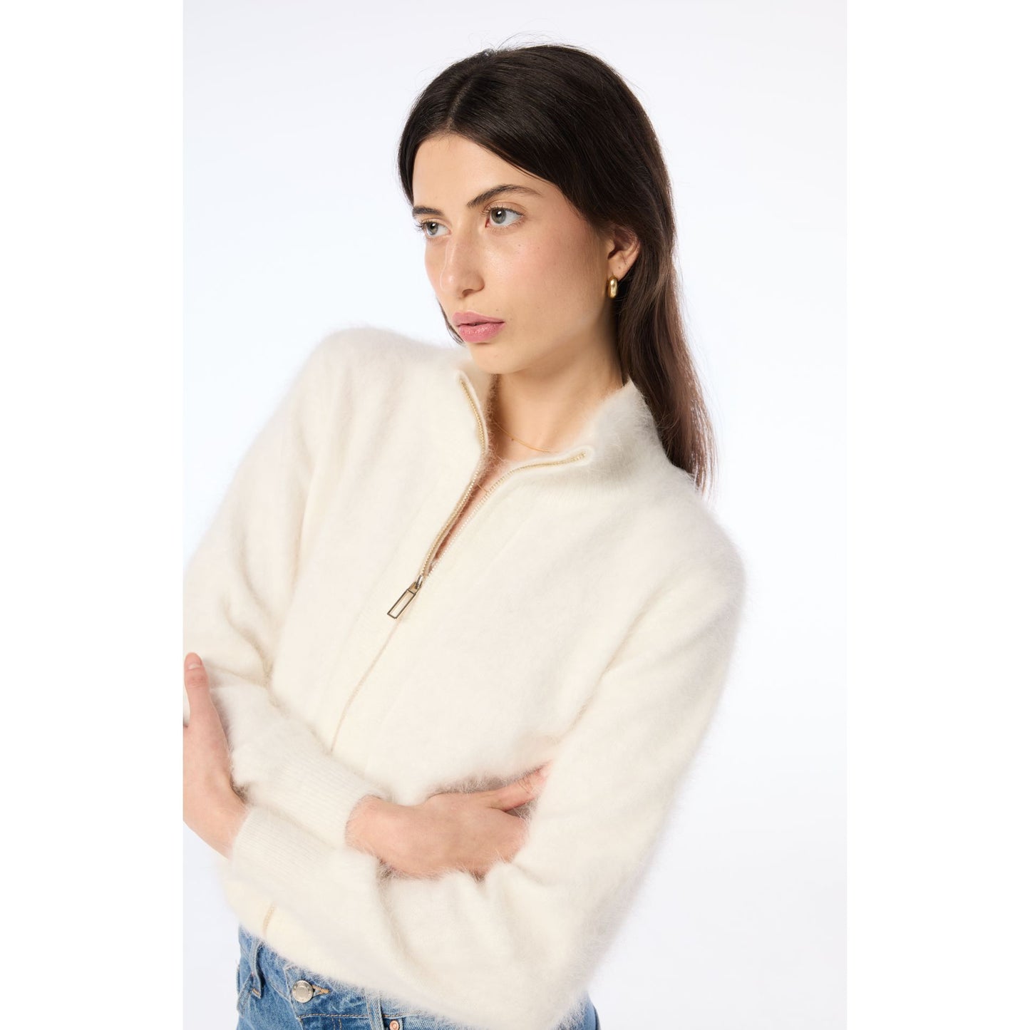 FELIX ZIP CARDIGAN-SNOW