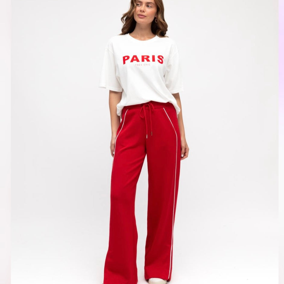 Ruby Trackpant - Blood Red & White Stripe