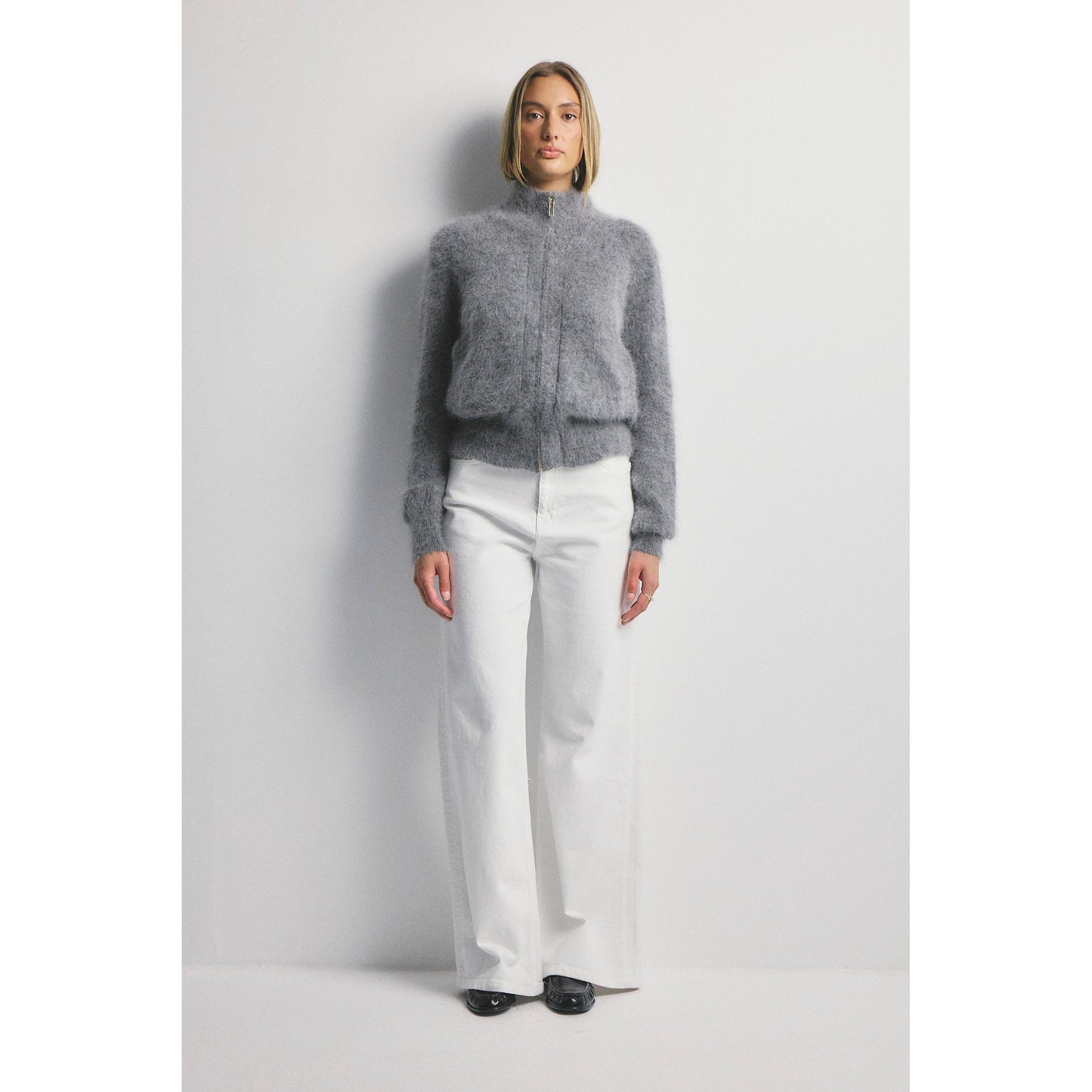 Felix Zip Up Cashmere Bomber-Charcoal