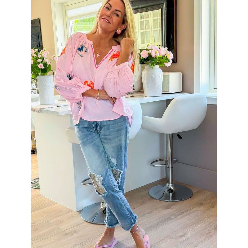 Rosa Mix Coloured Crab Blouse-Pink