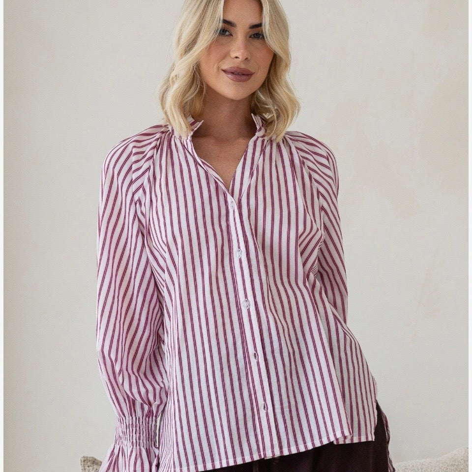 Elke Shirt - Pink & Wine Stripe