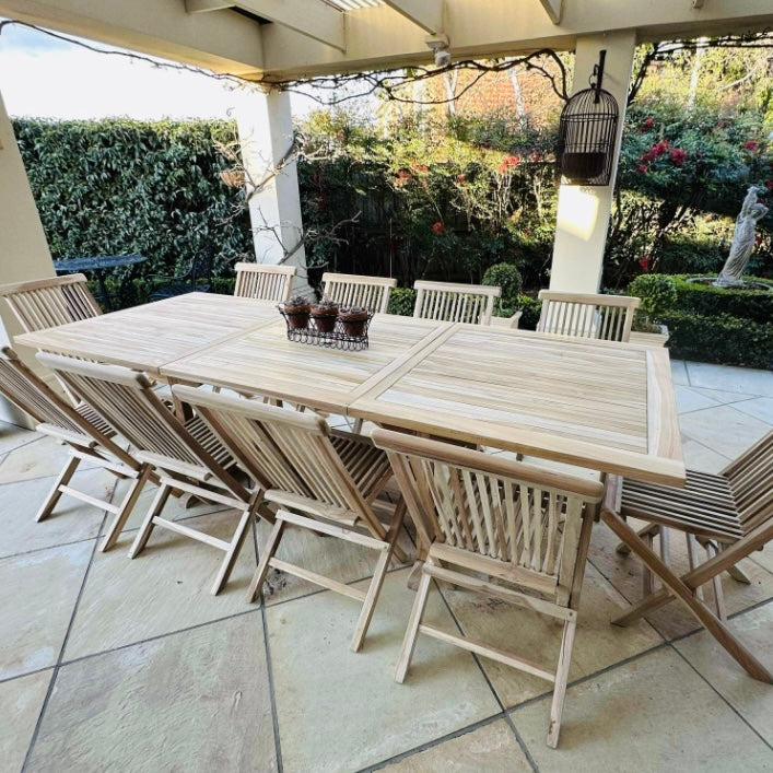 Solid Outdoor Teak 11 Piece Setting-PRE ORDER MID NOVEMBER