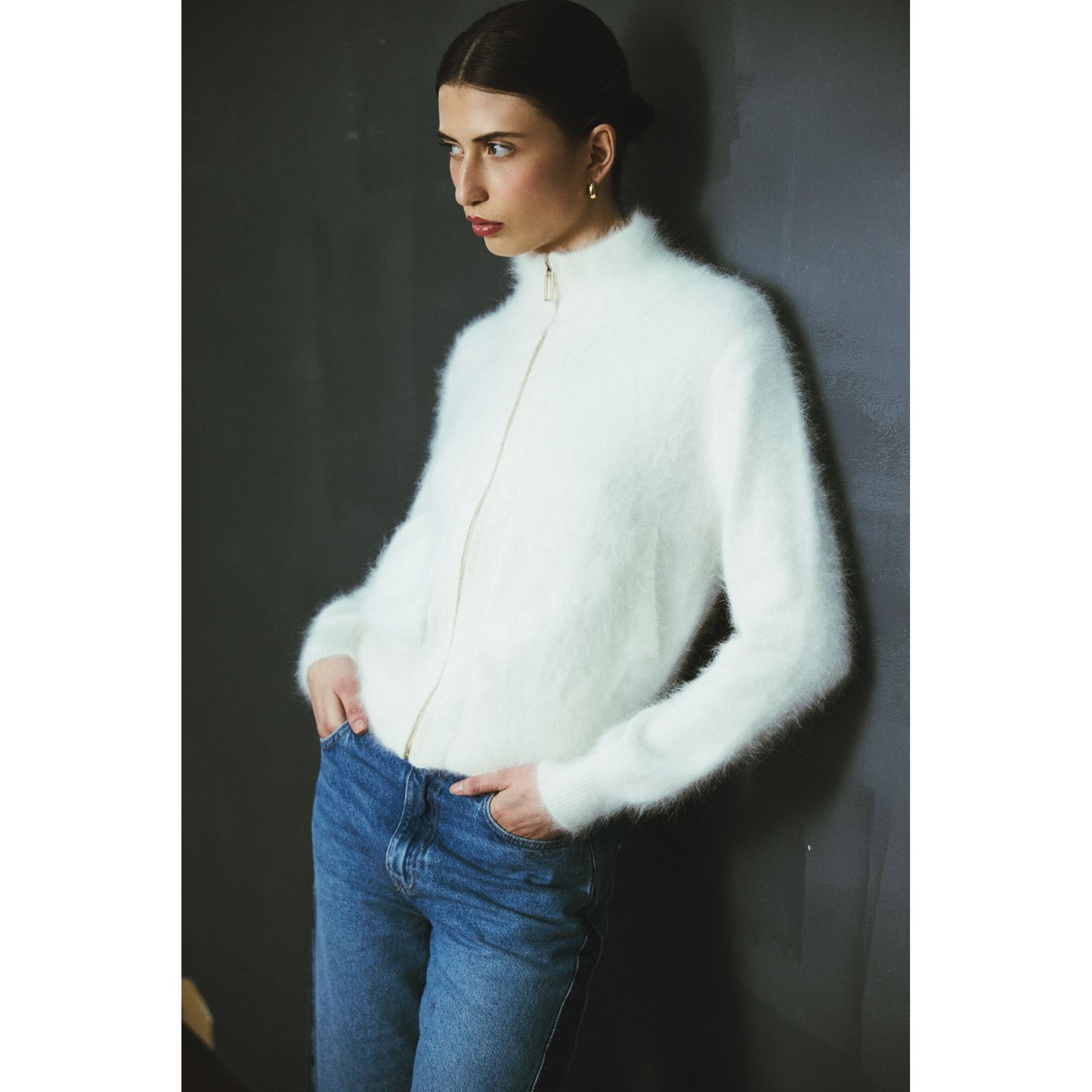 FELIX ZIP CARDIGAN-SNOW