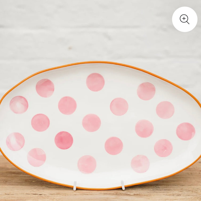 Oval Platter - Pink spot and orange rim