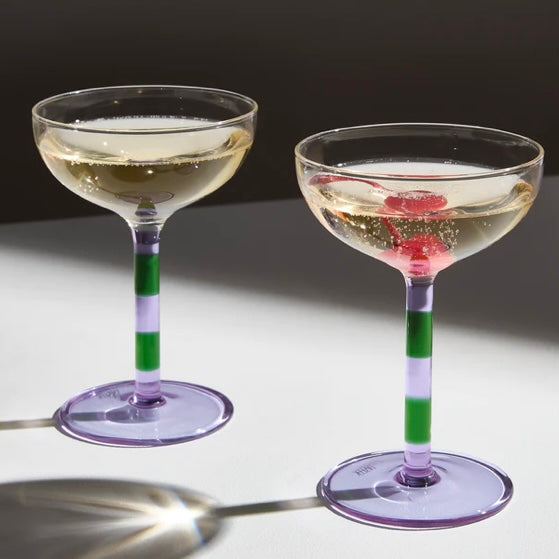 FAZEEK-TWO x STRIPED COUPE GLASSES - LILAC + GREEN