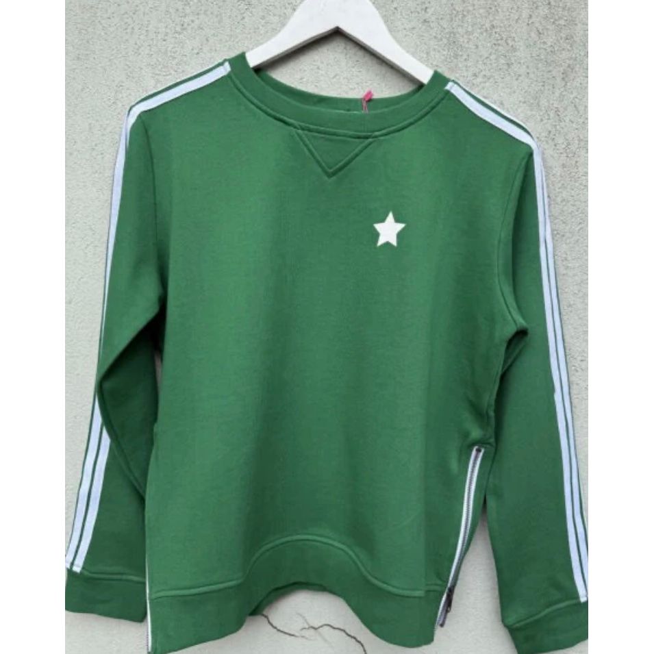 Arm Stripe Sweatshirt in Forest Green / White by Sophie Moran