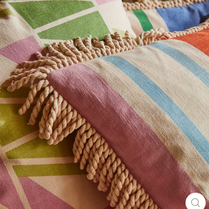 TISHY FRINGE CUSHION - DAHLIA-SAGE & CLARE