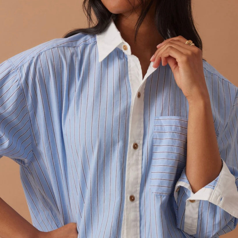 PETA OVERSIZED SHIRT/POWDER BLUE TRIPLE STRIPE-CERES LIFE