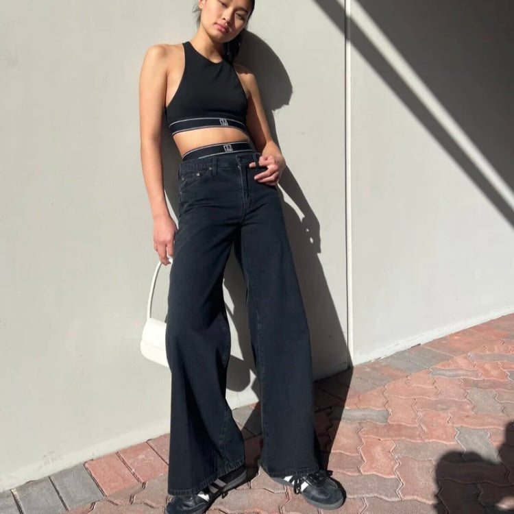 SARI DENIM WIDE LEG JEAN -BLACK