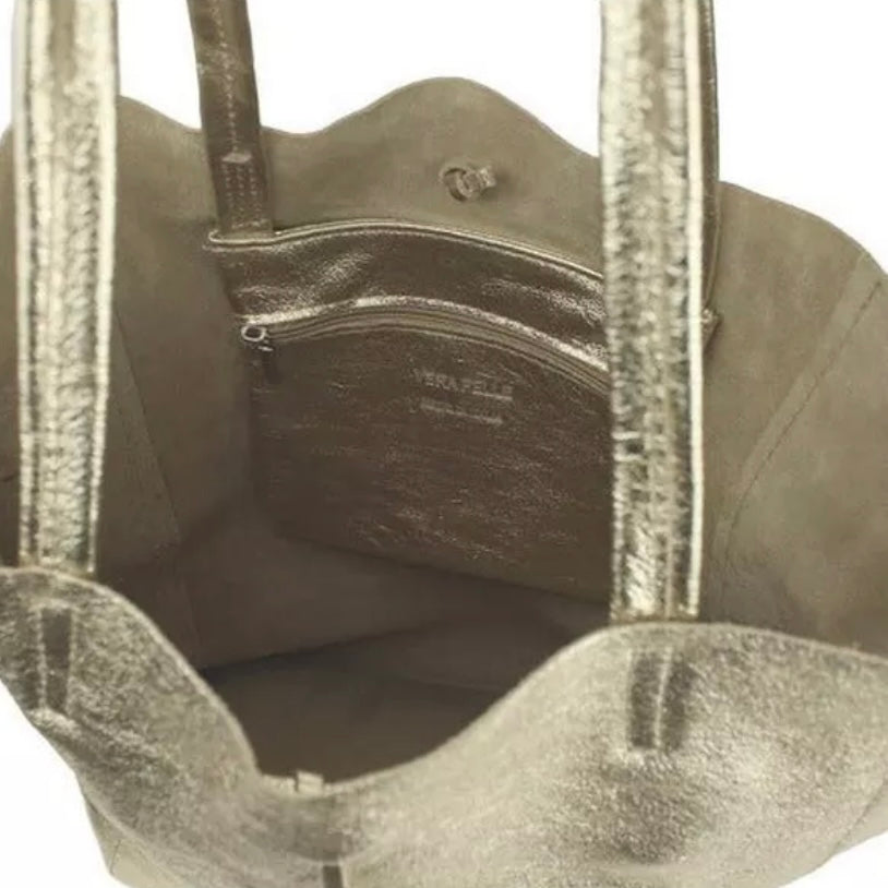 TILLY GENUINE LEATHER TOTE - METALLIC GOLD