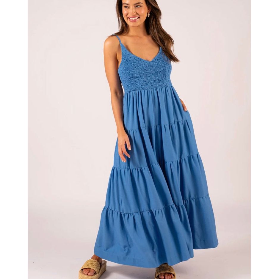 Izzy Shirred Bodice Dress- Sky Blue
