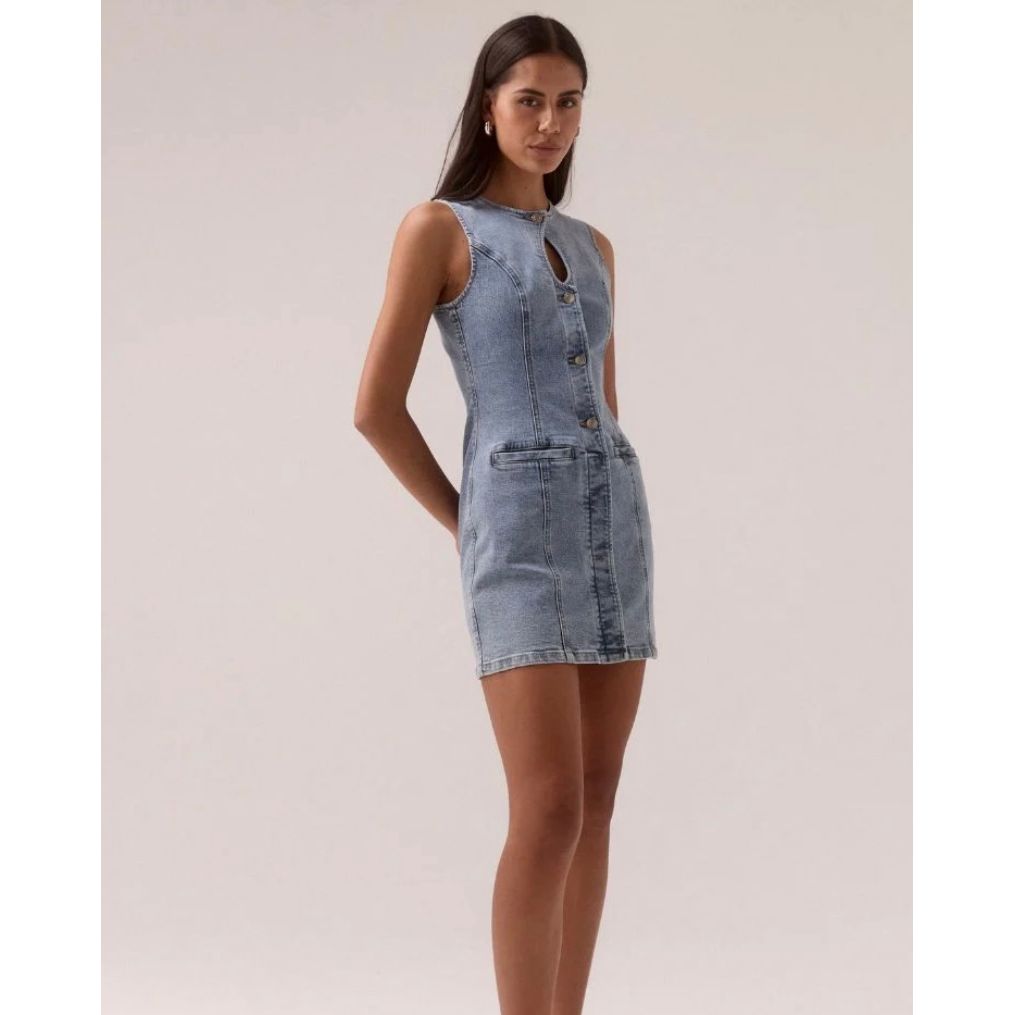 ETCH DENIM MINI DRESS - HERITAGE BLUE