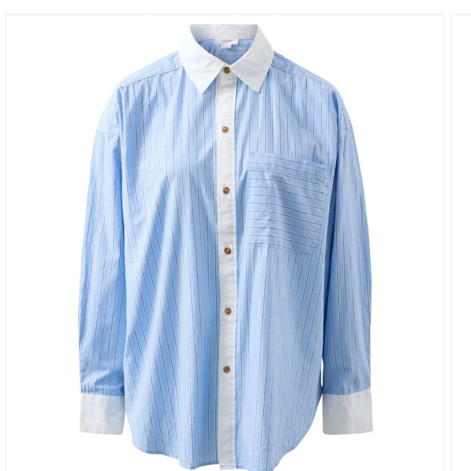 PETA OVERSIZED SHIRT/POWDER BLUE TRIPLE STRIPE-CERES LIFE