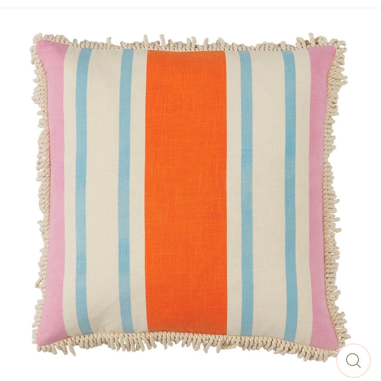 TISHY FRINGE CUSHION - DAHLIA-SAGE & CLARE