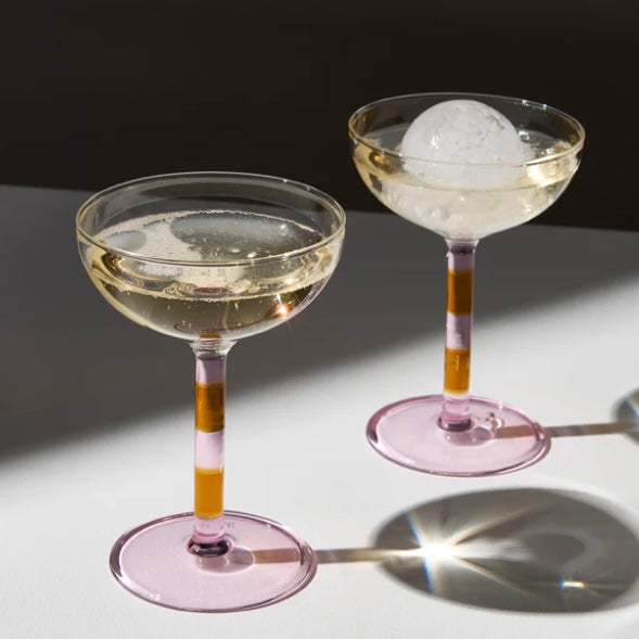 FAZEEK -TWO x STRIPED COUPE GLASSES - PINK + AMBER