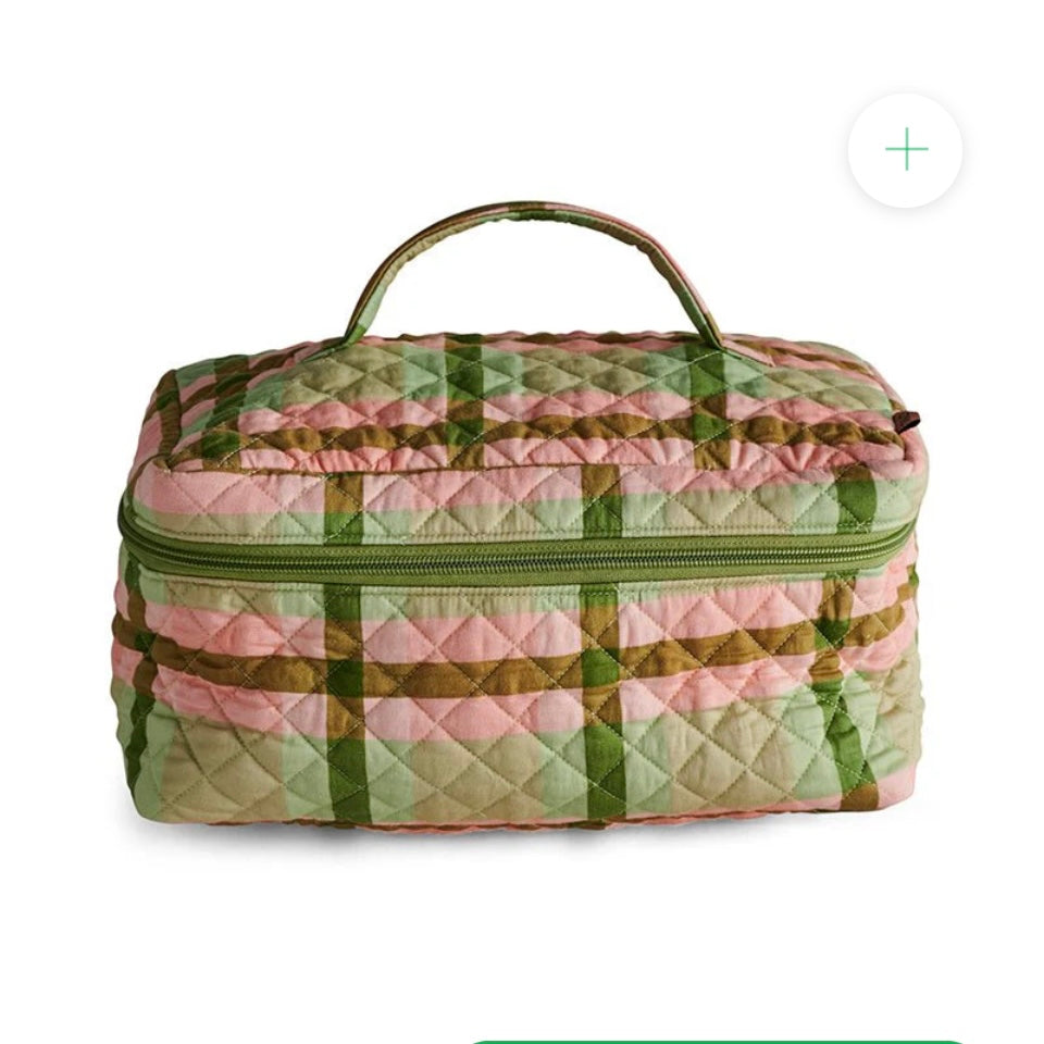 PISTACHIO TARTAN QUILTED COTTON TOILETRY CASE