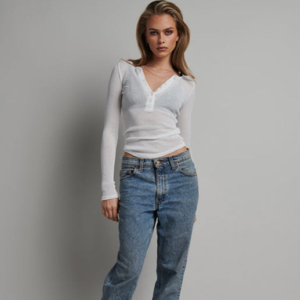 XAVIER BUTTON TOP - WHITE-BAYSE BRAND