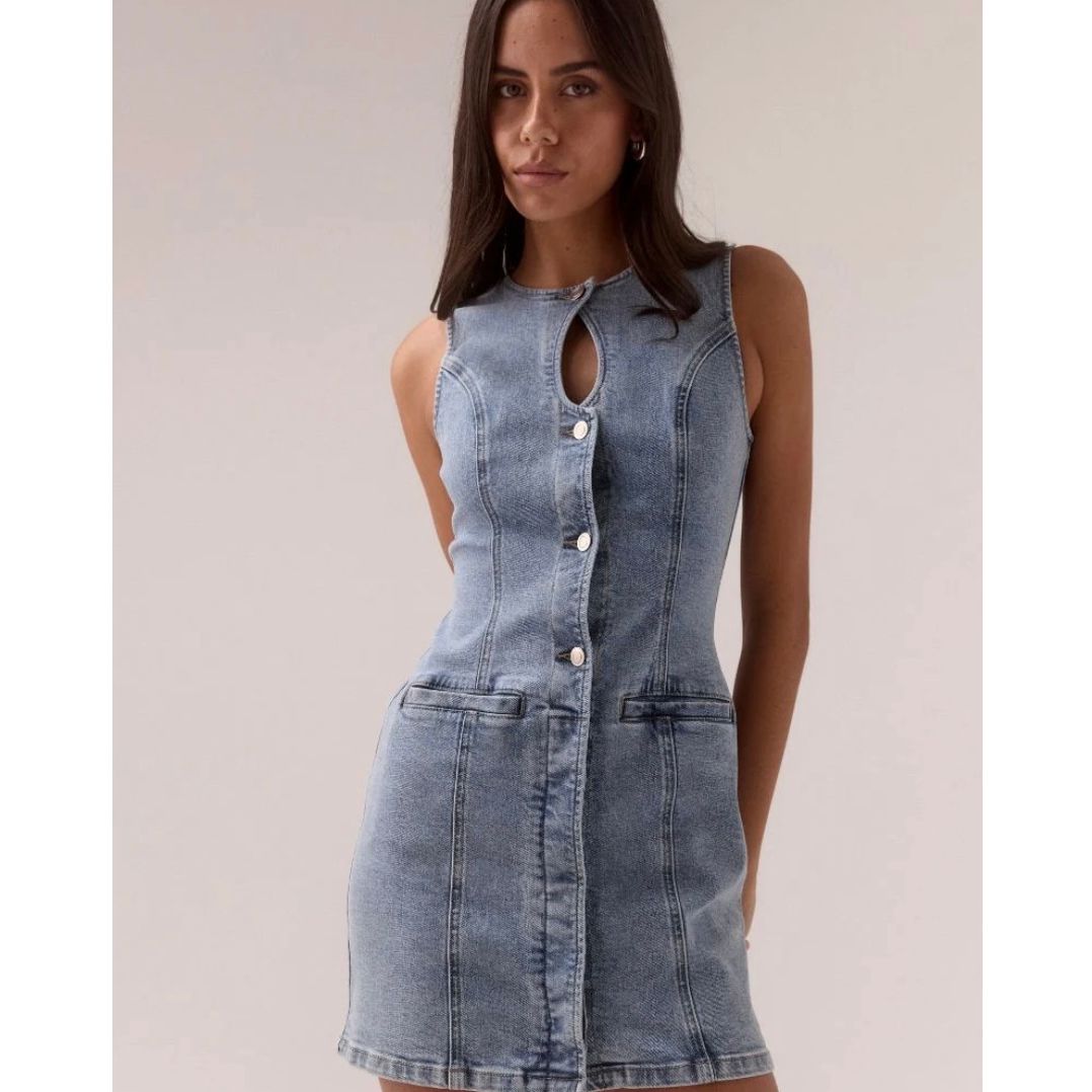 ETCH DENIM MINI DRESS - HERITAGE BLUE