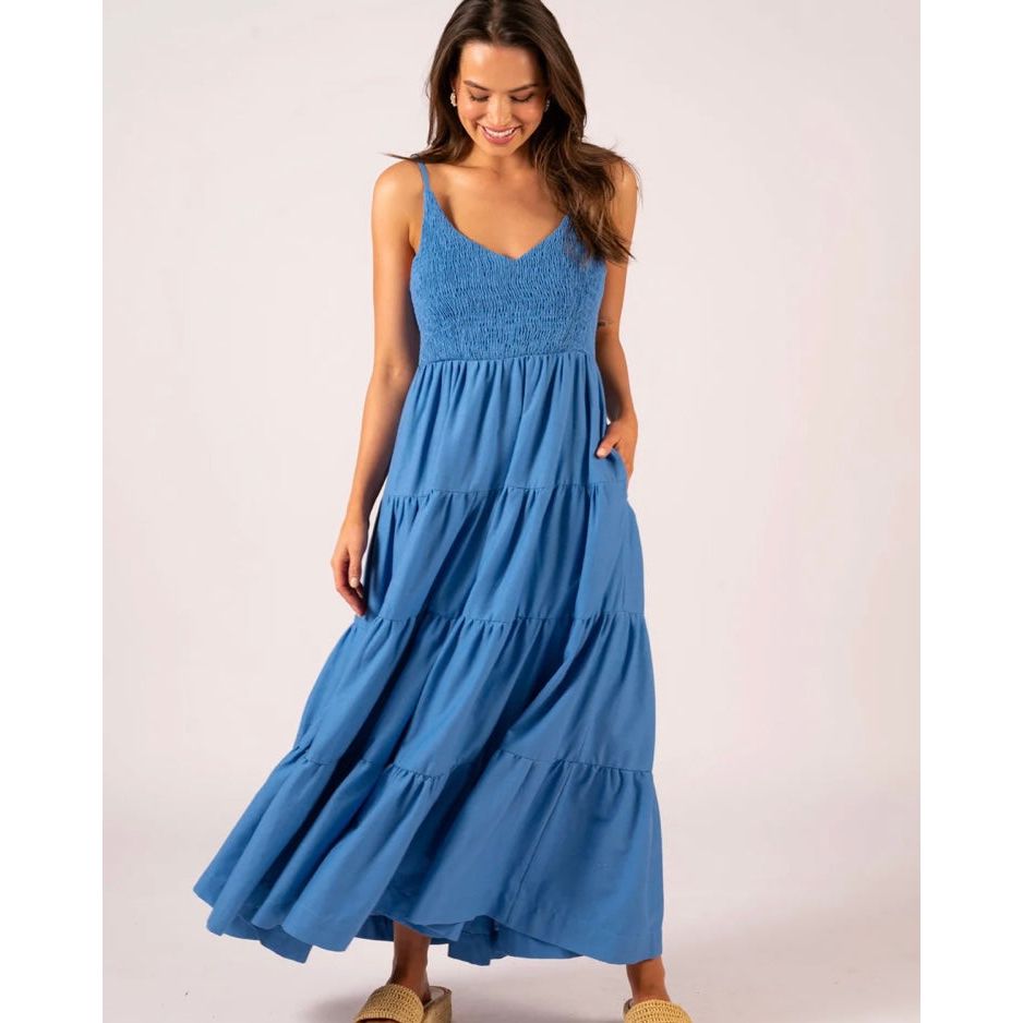Izzy Shirred Bodice Dress- Sky Blue