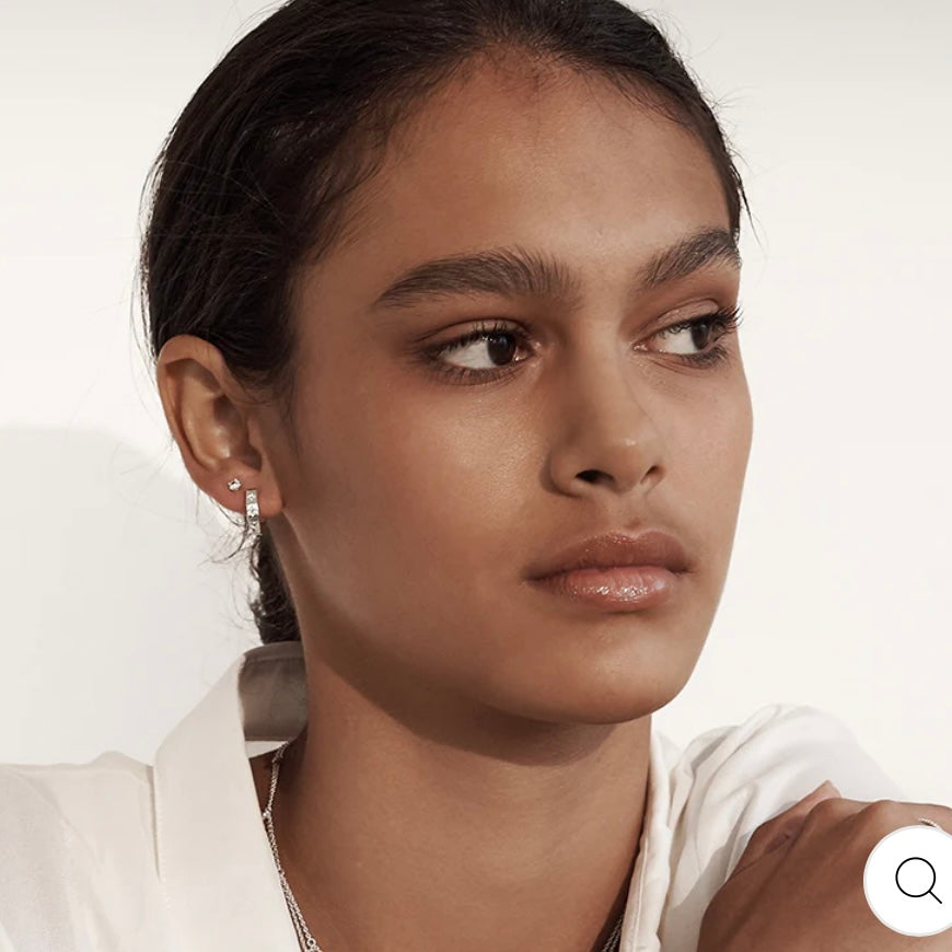 OCTAGONAL HUGGIES WITH WHITE TOPAZ STERLING SILVER