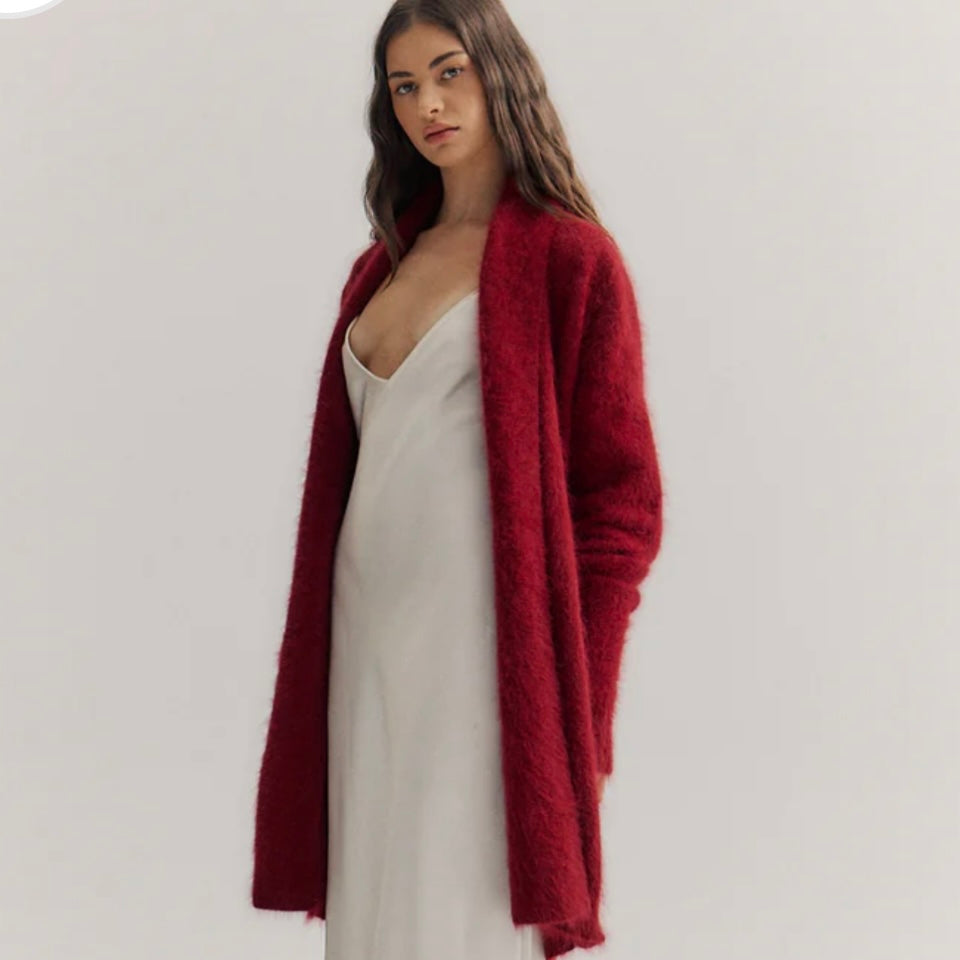 SOPHIA OPEN CASHMERE CARDIGAN-MERLOT