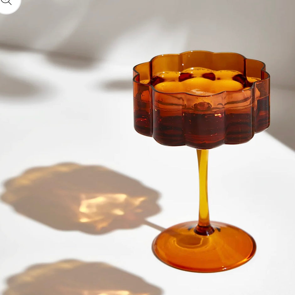 TWO x WAVE COUPE GLASSES - AMBER