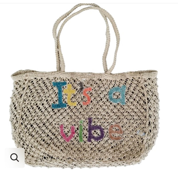 IT'S A VIBE MULTI-COLOURED JUTE TOTE BAG