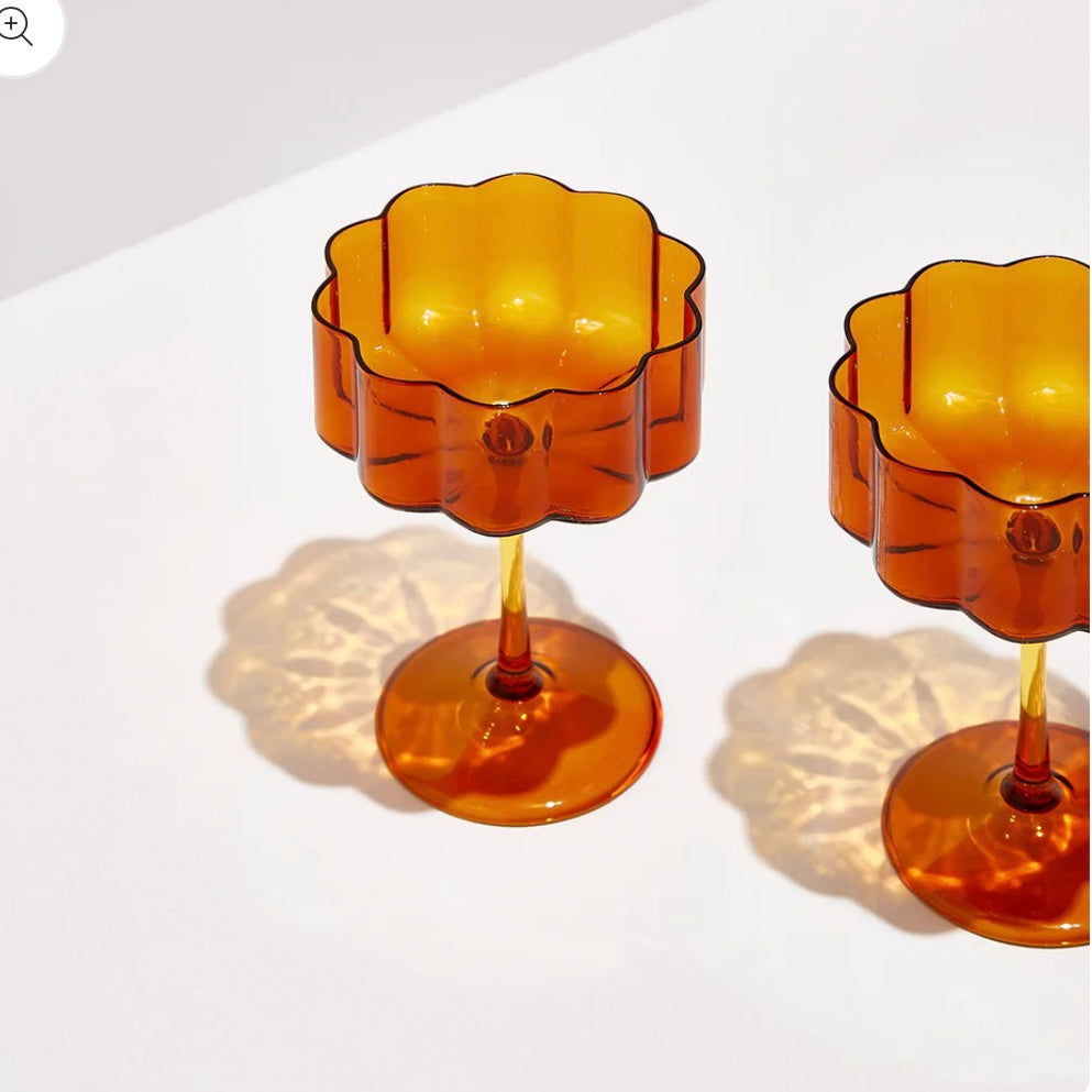 TWO x WAVE COUPE GLASSES - AMBER