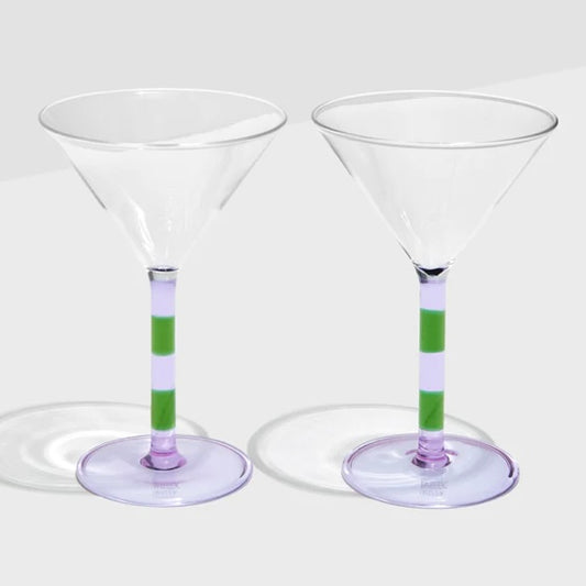FAZEEK-TWO x STRIPED MARTINI GLASSES - LILAC + GREEN