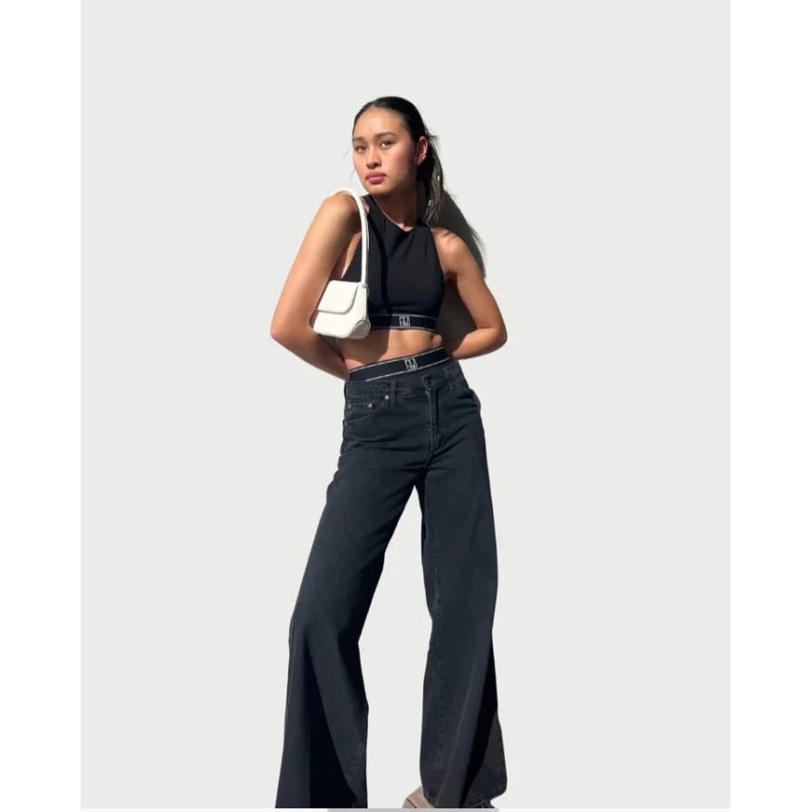 SARI DENIM WIDE LEG JEAN -BLACK