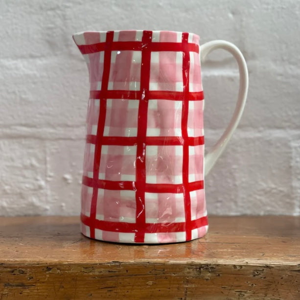 MEDIUM PINK AND RED GINGHAM JUG