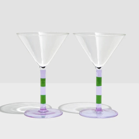 FAZEEK-TWO x STRIPED MARTINI GLASSES - LILAC + GREEN