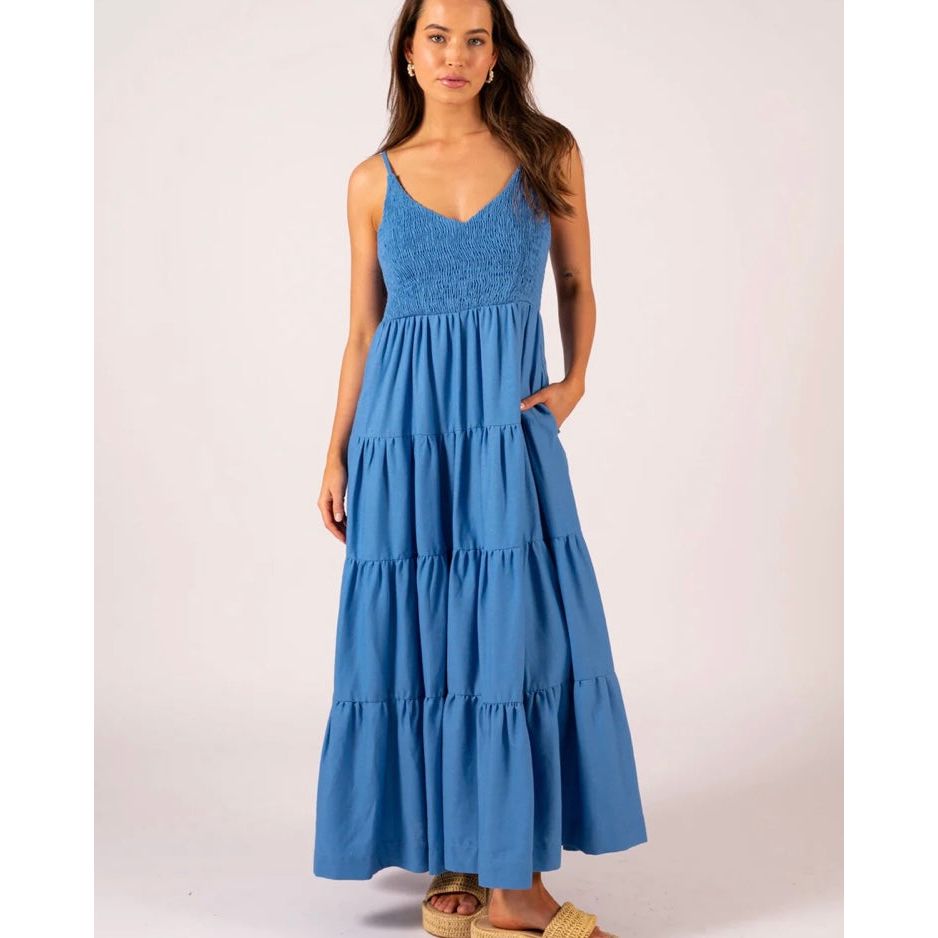 Izzy Shirred Bodice Dress- Sky Blue