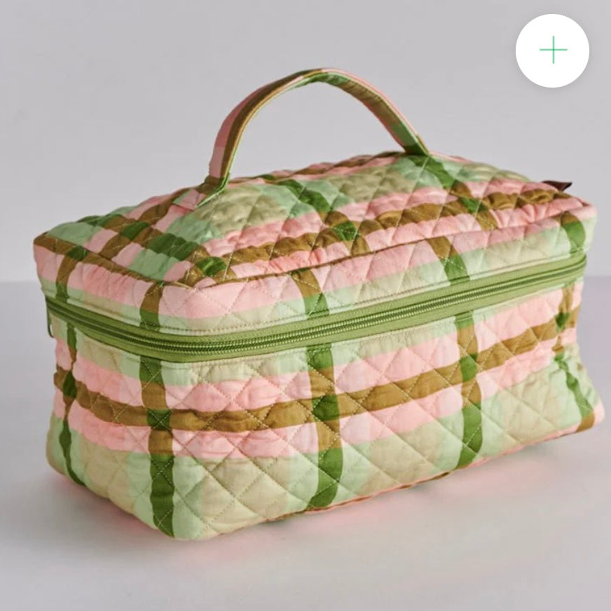 PISTACHIO TARTAN QUILTED COTTON TOILETRY CASE