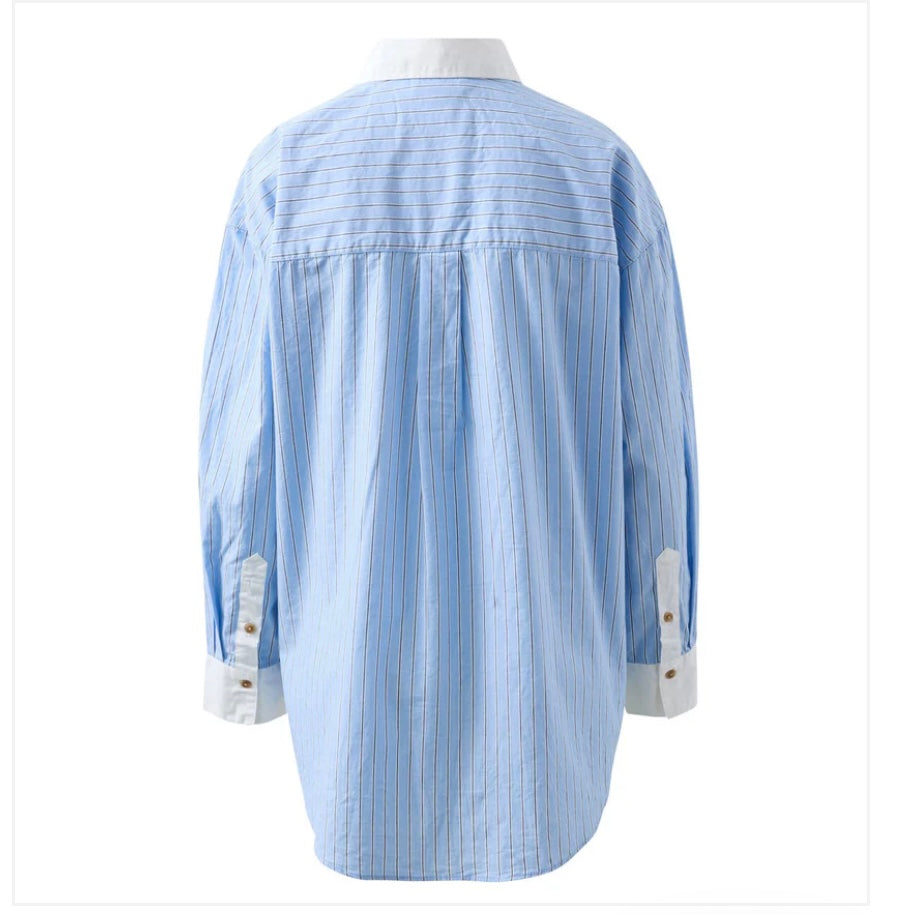 PETA OVERSIZED SHIRT/POWDER BLUE TRIPLE STRIPE-CERES LIFE