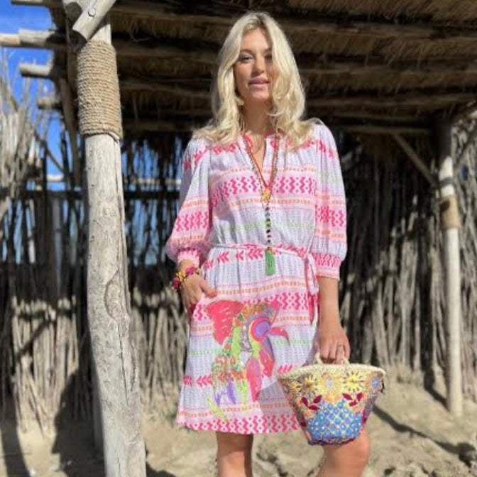 COCO CABANA DRESS -FUCHSIA/CLOUD