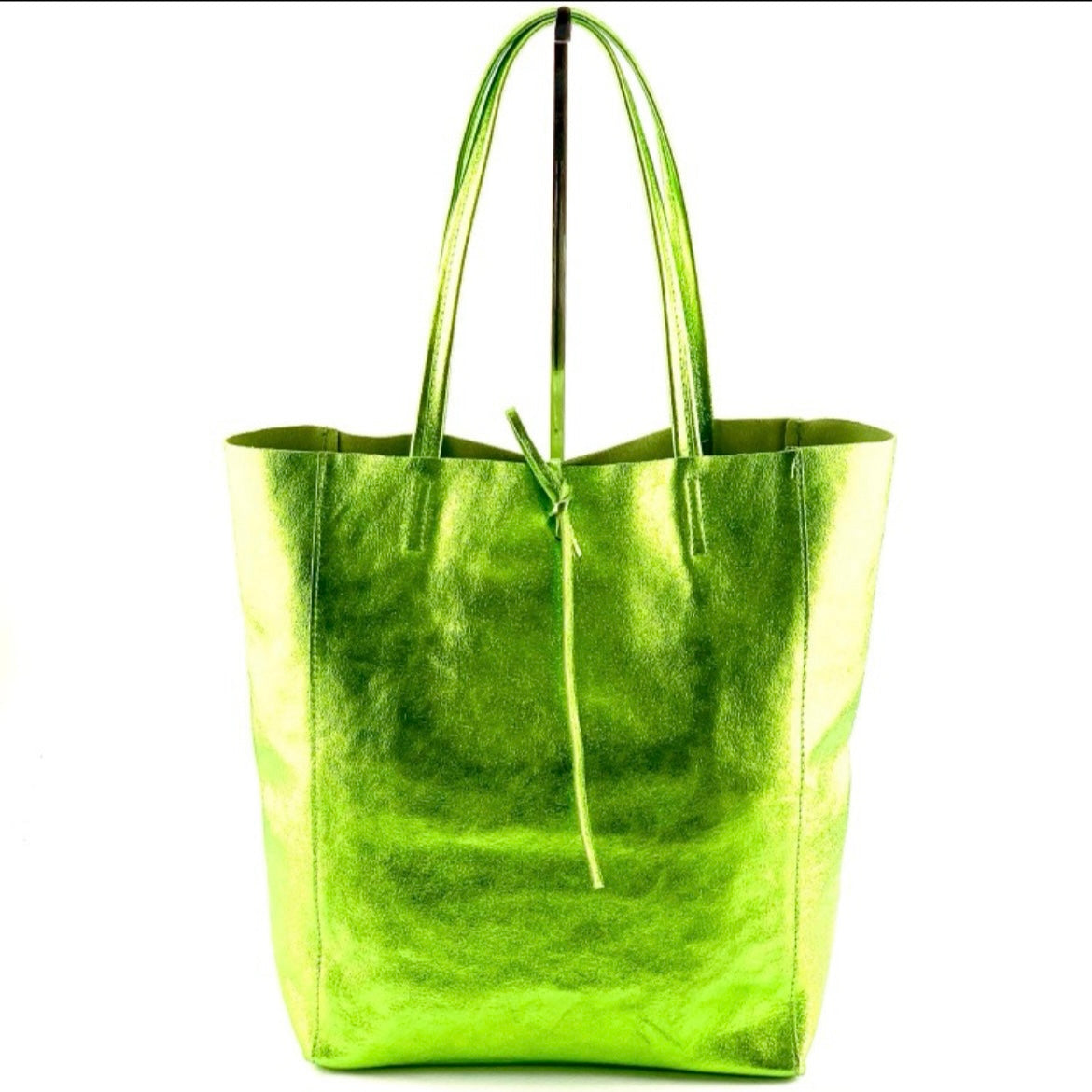 TILLY GENUINE LEATHER TOTE - METALLIC LIME