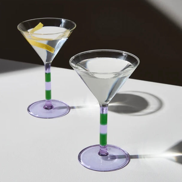 FAZEEK-TWO x STRIPED MARTINI GLASSES - LILAC + GREEN