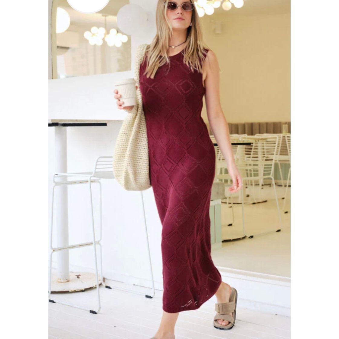 DAISY DIAMOND KNIT MIDI DRESS-POMEGRANATE-CERES LIFE