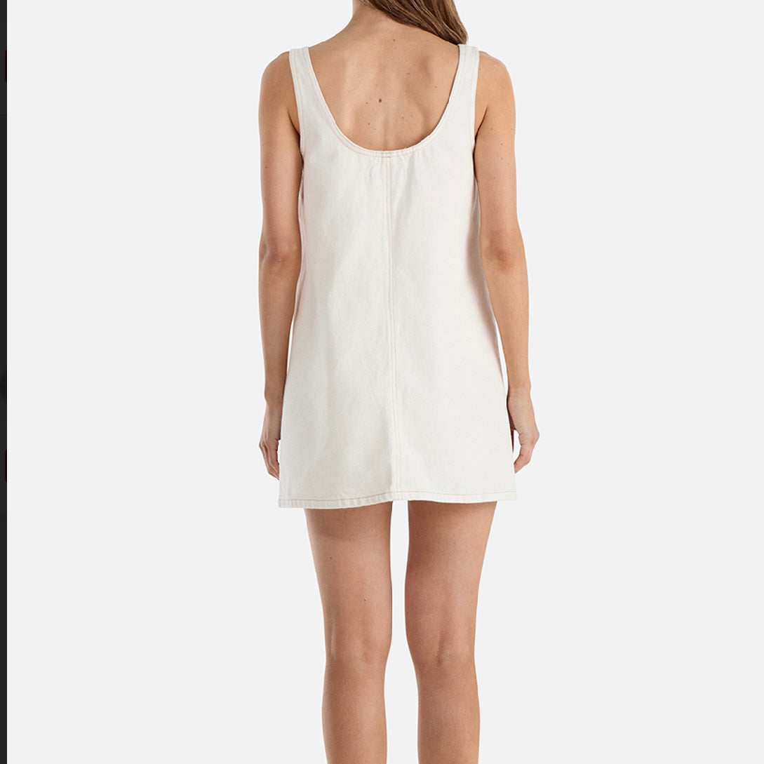 ENA PELLY-
AMELIE DENIM MINI DRESS-WHITE