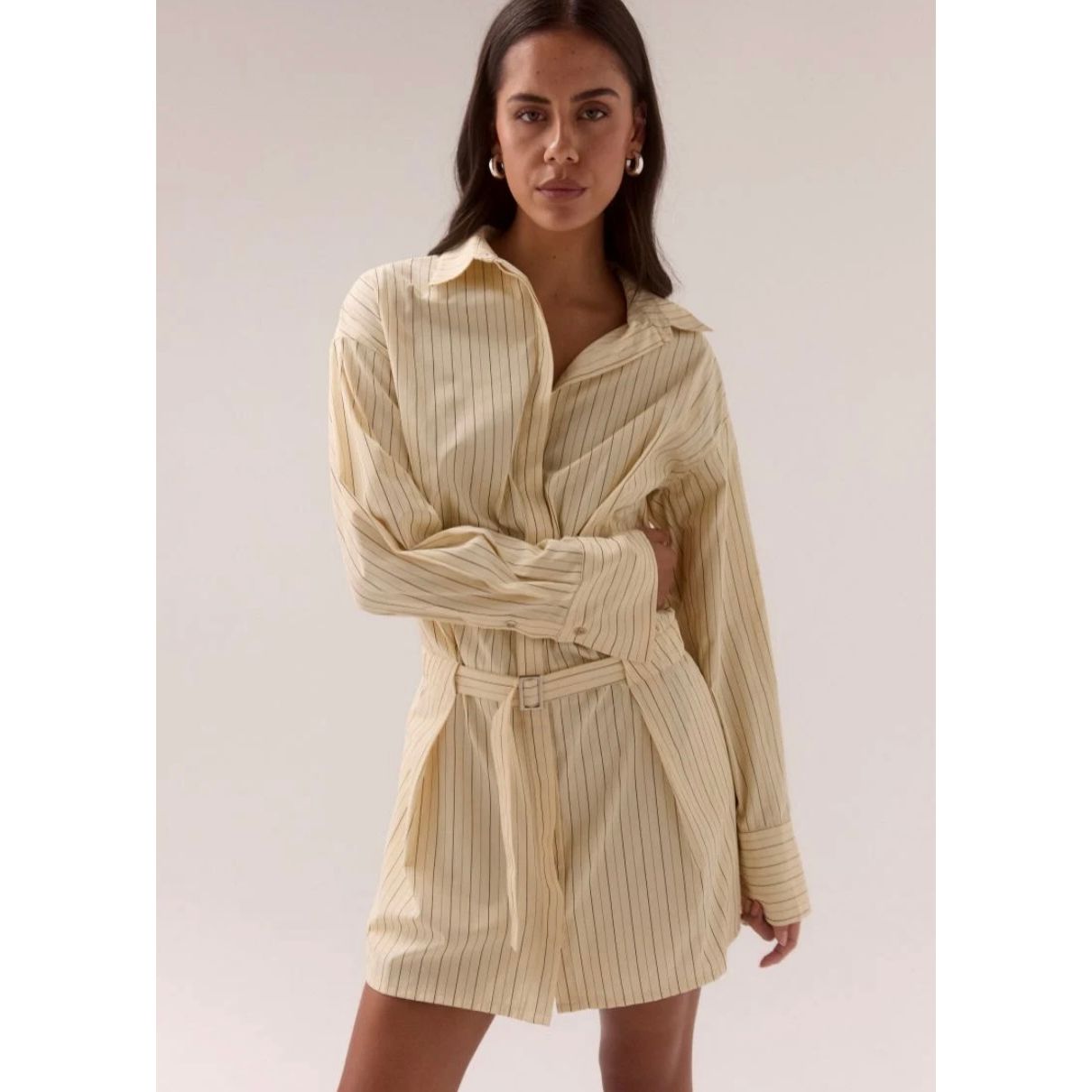 BRYNN SHIRT DRESS-LEMONADE STRIPE
