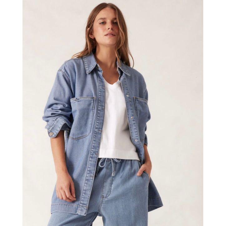 Goldie Longline Denim Shacket-Herringbone