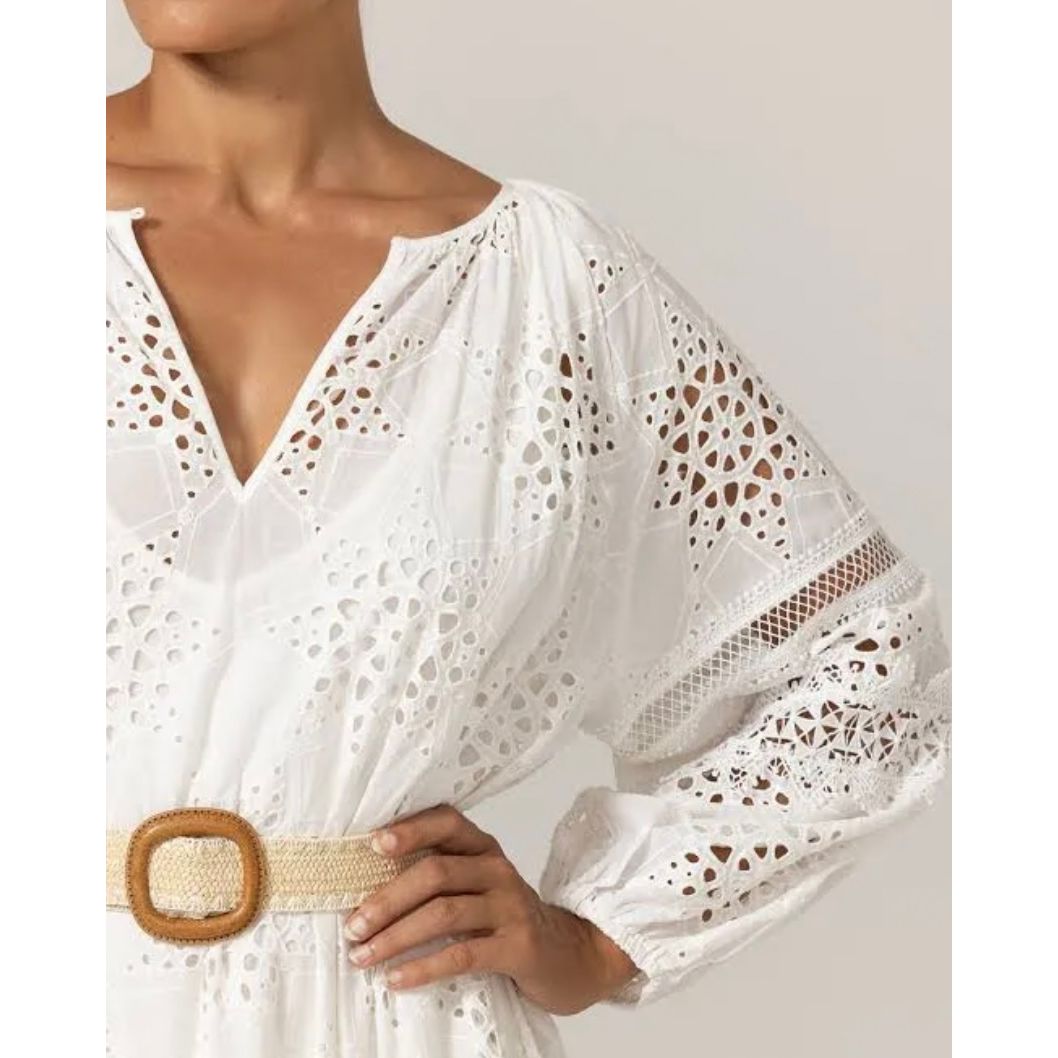 Miss June Paris Hoda Dress- White Lace Embroidered.