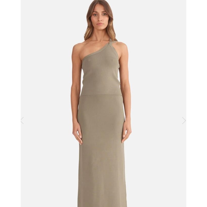 ENA PELLY- EVIE LUXE ASSYMETRIC KNIT TANK- OLIVE