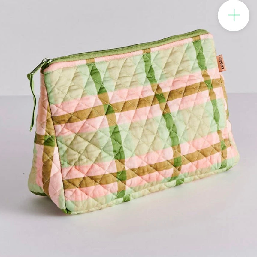 PISTACHIO TARTAN QUILTED COTTON TOILETRY PURSE