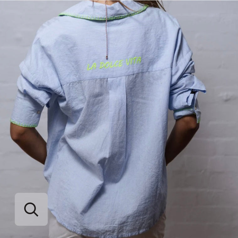 Mali Embroidered Shirt-Denim Stripe