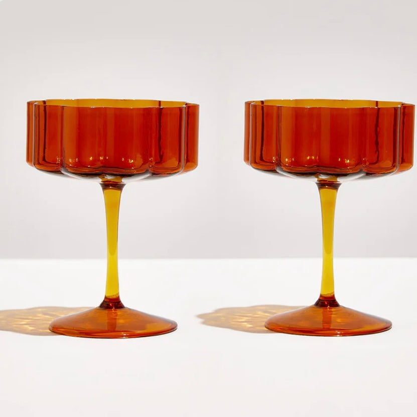 TWO x WAVE COUPE GLASSES - AMBER