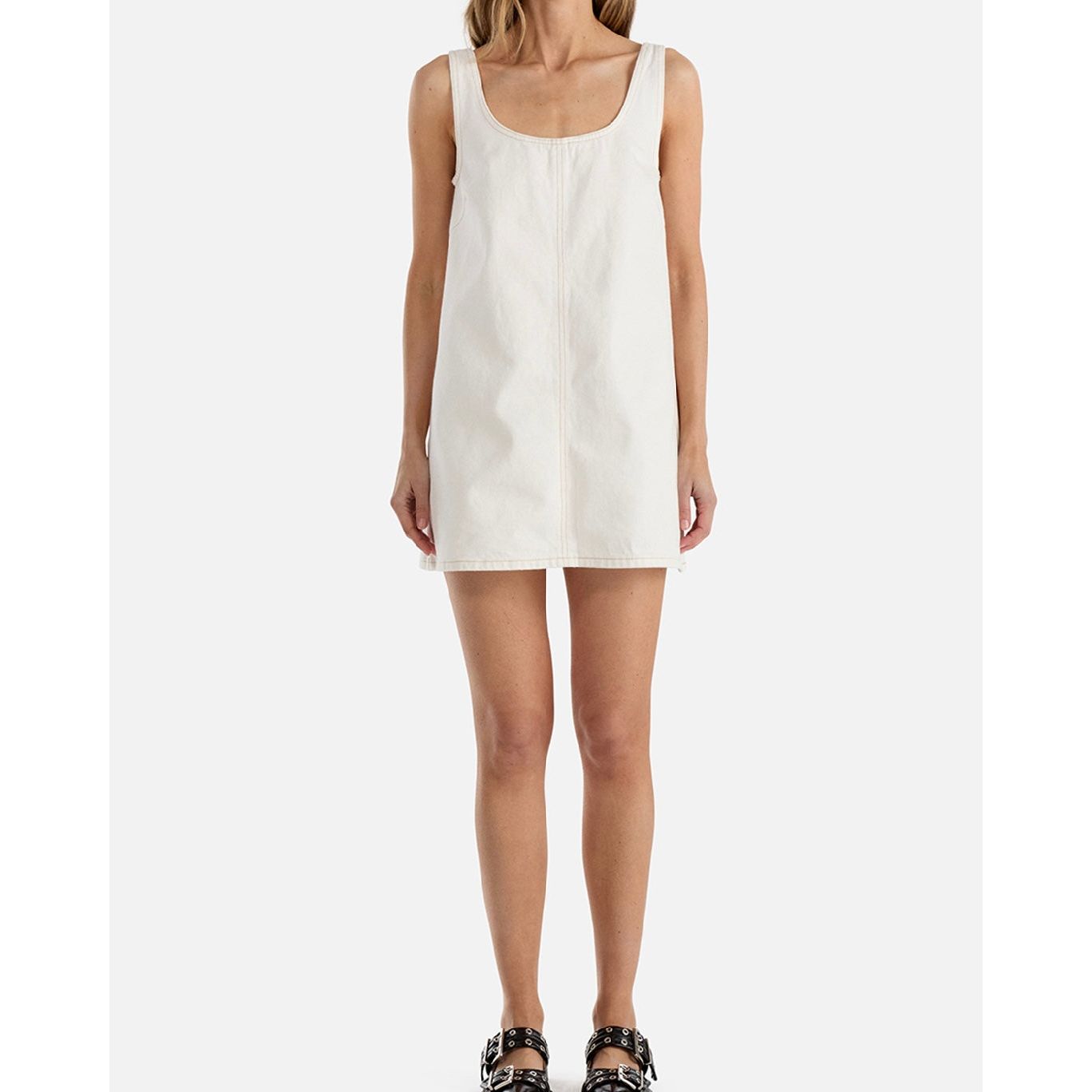 ENA PELLY-
AMELIE DENIM MINI DRESS-WHITE