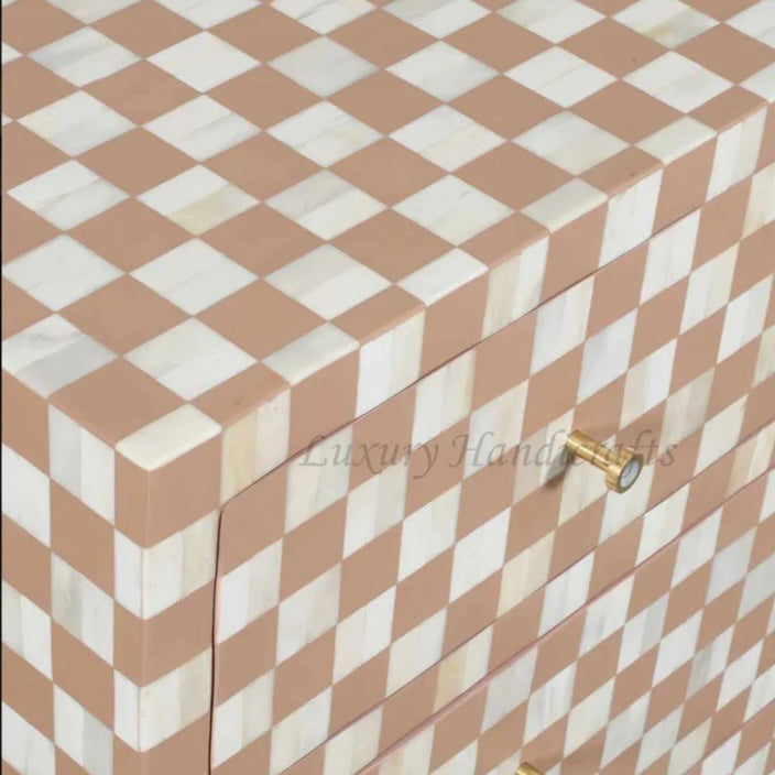 Checkered Bone Inlay Dressoir 4 Drawer -Almond